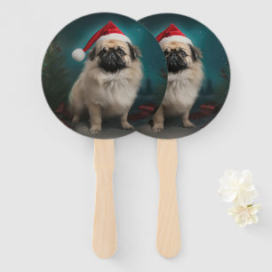 Leque Cachorro Pekingês no Natal da Neve