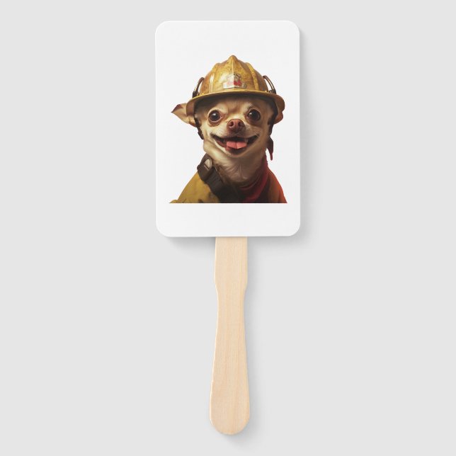 Leque Cachorro que usa um capacete de bombeiro vermelho (Frente)