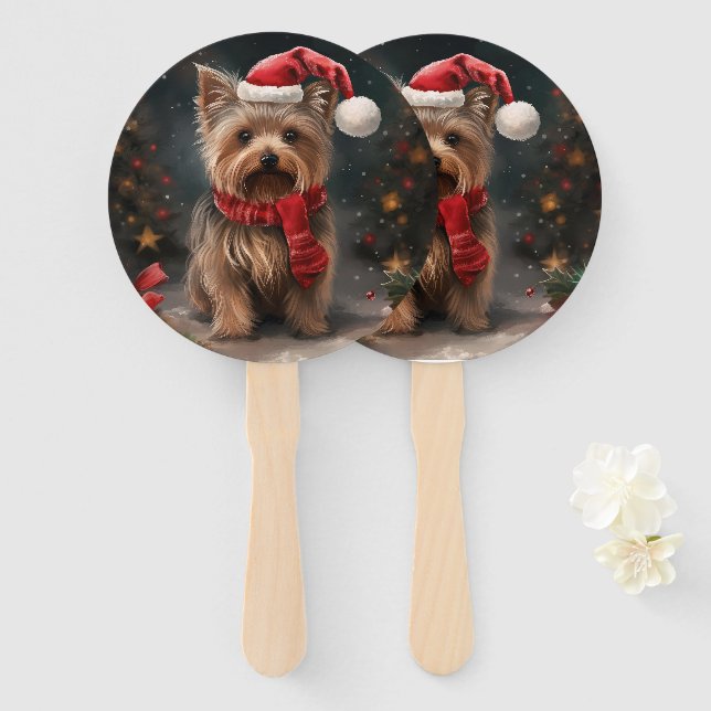 Leque Cachorro Yorkshire Terrier na Neve Natal (Frente e Verso)