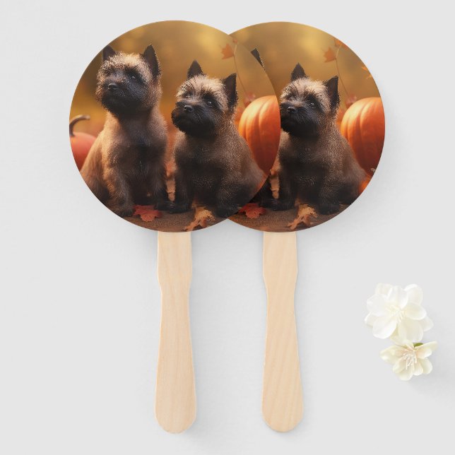 Leque Cairn Terrier Puppy Autumn Delight Pumpkin (Frente e Verso)