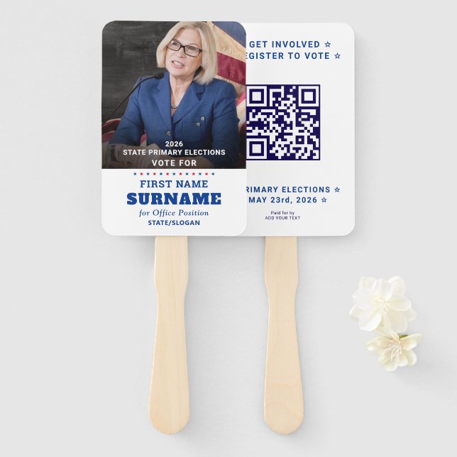 Leque Campanha do Partido Democrata QR & Foto Personaliz (Frente e Verso)