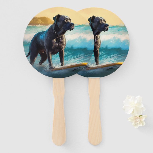 Leque Cane Corso Beach Surfing Painting (Frente e Verso)
