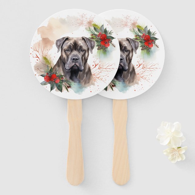 Leque Cane Corso Christmas Wreath Festivo Pup (Frente e Verso)