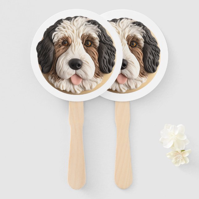 Leque Cão Bernedoodle 3D Inspirado (Frente e Verso)
