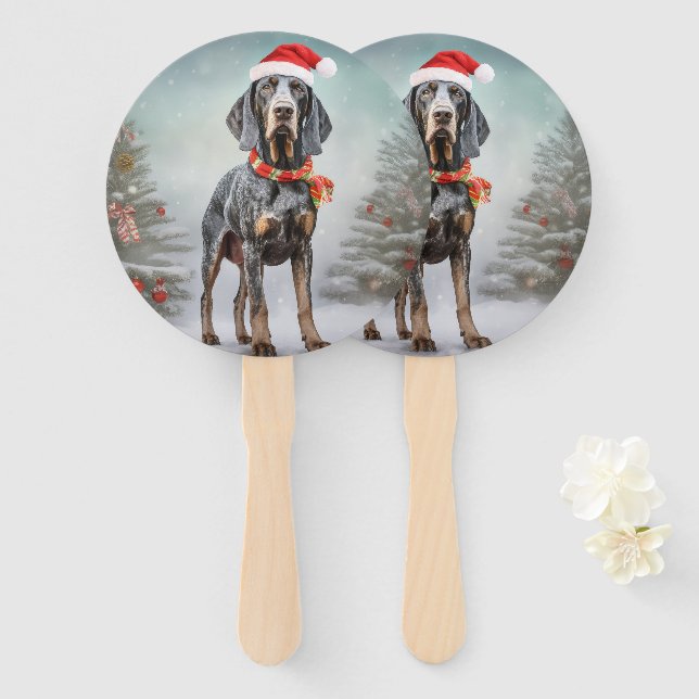 Leque Cão Bluetick Coonhound na neve no Natal  (Frente e Verso)