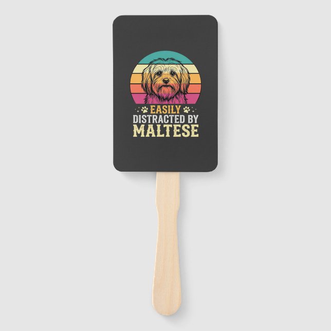 Leque Cão Maltês Retro Pôr do Sol Distraído (Frente)