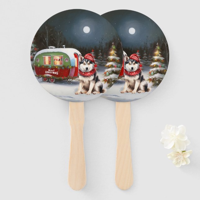 Leque Caravana de Natal de Inverno de Husky Siberiano (Frente e Verso)