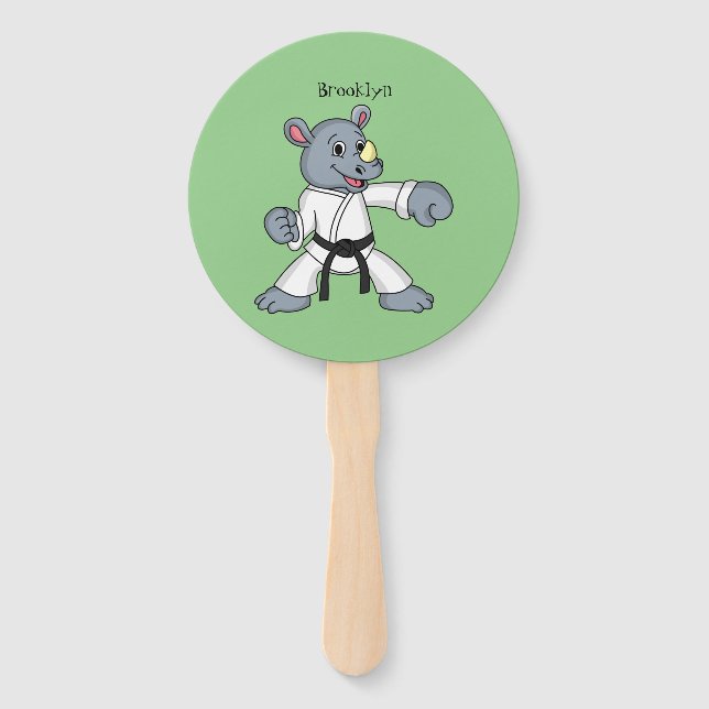 Leque Cartoon bonito rhino kung fu (Frente)