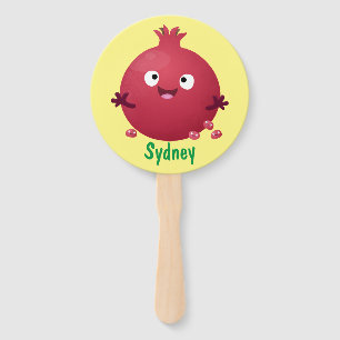 Leque Cartoon de fruta de romã feliz e giro