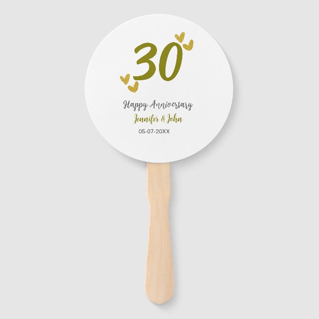 Leque casal 30 feliz ouro cinza de aniversário (Frente)