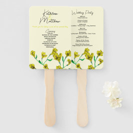 Leque Casamento Amarelo de Aquarela Floral