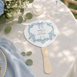 Leque Casamento Aquarela com Crista de Hortênsia Azul Em