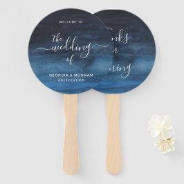 Leque Casamento Azul Marinho Aquarela Sombrio