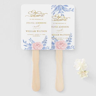 Leque Casamento Azul Mínimo Rosa, , Rosa, Dourado
