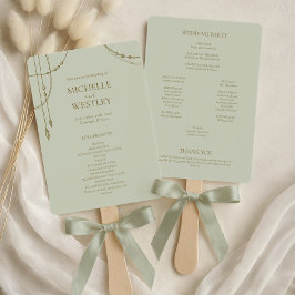 Leque Casamento Boêmio com Contas e Drapê de Verde Sage
