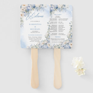 Leque Casamento Boho Elegante Dusty Blue e Ivory Flowers