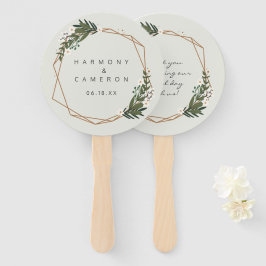Leque Casamento Boho Geométrico Moderno com Dourado e Ve