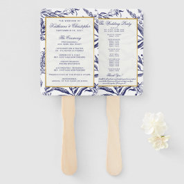 Leque Casamento Botânico Dourado, Marinho Romântico Eleg