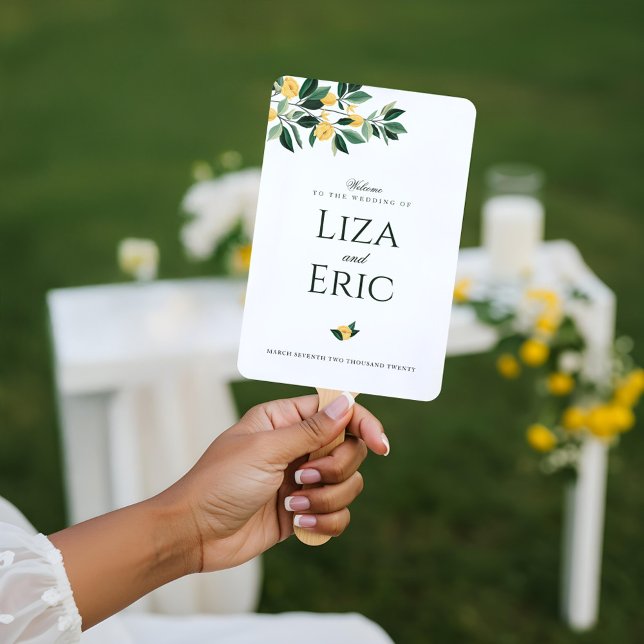 Leque Casamento Branco Elegante De Árvore Floral De Limã (Lemon Blossom Floral Tree Elegant White Wedding Hand Fan)