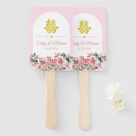 Leque casamento chinês cor-de-rosa-branco-floral