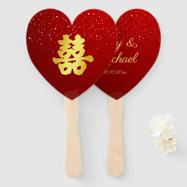 Leque Casamento chinês vermelho floco de neve dupla feli