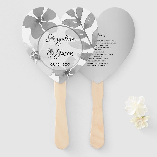 Leque Casamento Cinza Elegante (Frente e Verso)