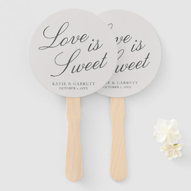 Leque Casamento Cinza Elegante Amor é Doce (Frente e Verso)