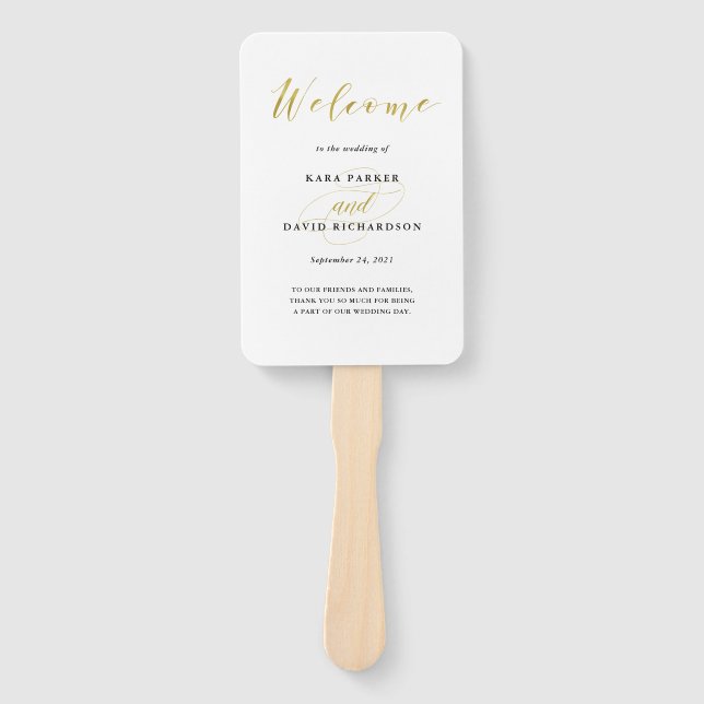 Leque Casamento Clássico Dourado Glamorous Faux (Frente)