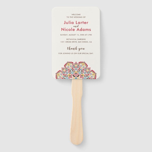 Leque Casamento Clássico Geométrico de Mandala (Frente)