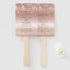 Leque Casamento com brilho metálico com rosa Dourado