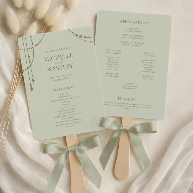 Leque Casamento com Contas Draped Boho Verde Sage Claro (Criador carregado)