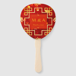 Leque Casamento com Dragões Vermelhos e Dourados