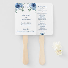 Leque Casamento com Floral em Azul Desbotado em Aquarela