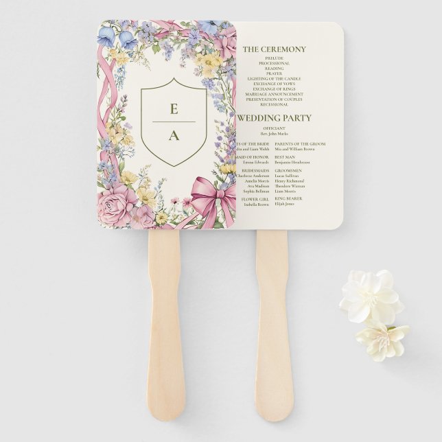 Leque Casamento com moldura floral vintage (Frente e Verso)