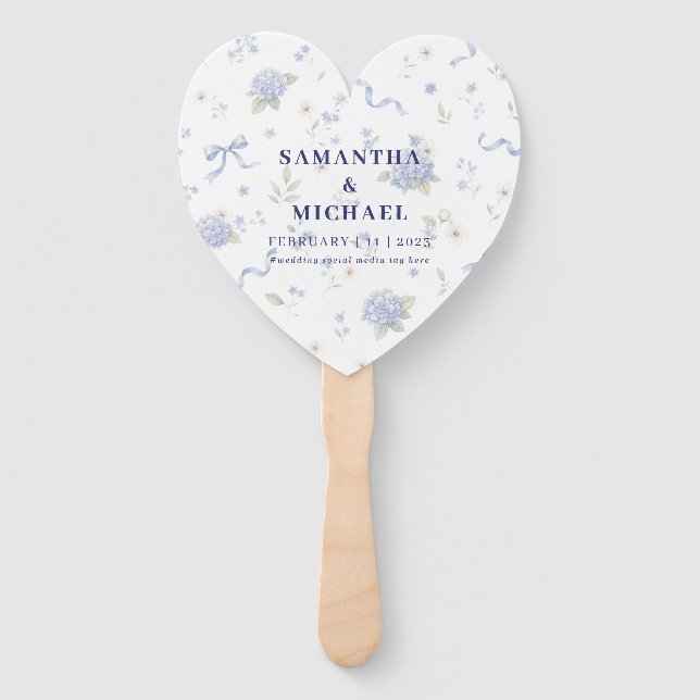 Leque Casamento com padrão floral de flores azuis Navy (Frente)