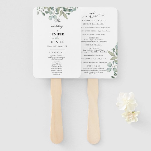 Leque Casamento com Verde de Eucalipto (Frente e Verso)