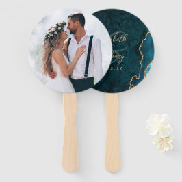 Leque Casamento de Ágata Azul Teal Dourado Roteiro