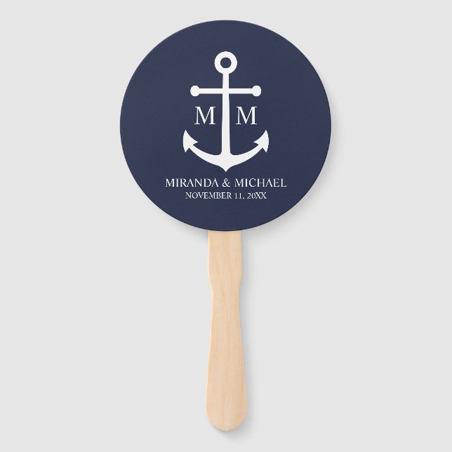 Leque Casamento de Âncora Azul Marinho Náutico (Frente)