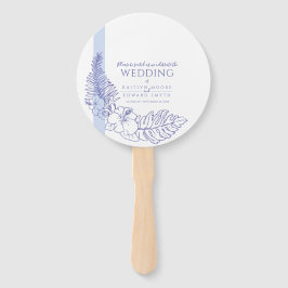 Leque casamento de arte da botânica tropical azul