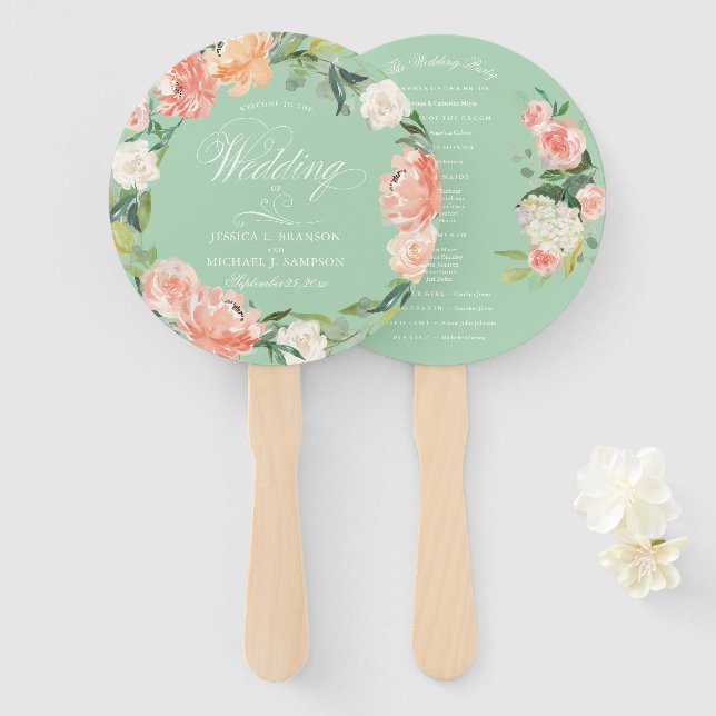 Leque Casamento de Boas-vindas Floral de Mola Flutuante  (Frente e Verso)