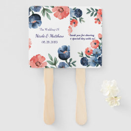 Leque Casamento de Buquê de Cor de Água Azul e Coral