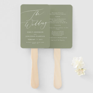 Leque Casamento de Caligrafia Moderna Elegante Moss Sage
