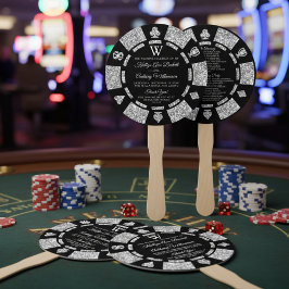 Leque Casamento de Chip Casino de Silver Glitter Monogra