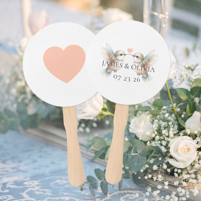 Leque Casamento de Coração de Hummingbird Adorável Perso (Custom Adorable Hummingbird Heart Wedding Hand Fans)