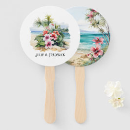Leque Casamento de destino caribenho em aquarela