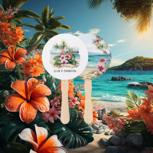 Leque Casamento de Destino de Caribe de Aquarela