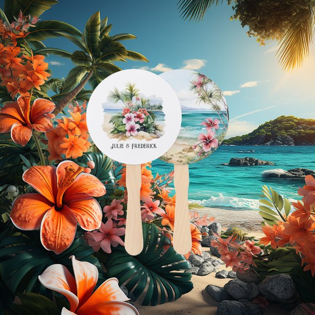 Leque Casamento de Destino de Caribe de Aquarela (Caribbean Wedding)