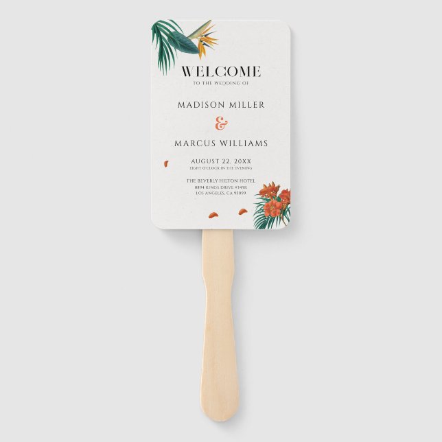 Leque Casamento de Flores Tropicais de Elegante Rico (Verso)