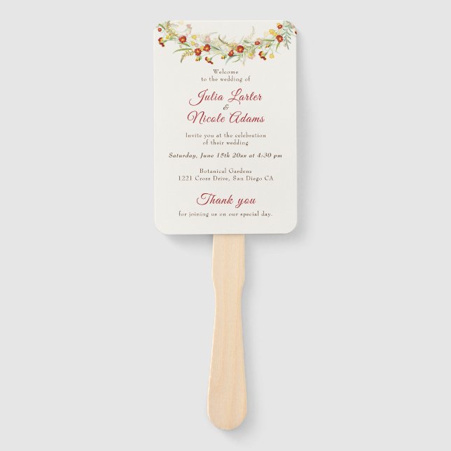 Leque Casamento de Folhagem Amarelo-Flor Selvagem Marigo (Frente)