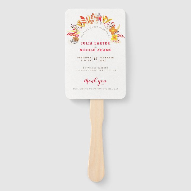 Leque Casamento de Folhagem de Flor Selvagem Roxo Orange (Frente)